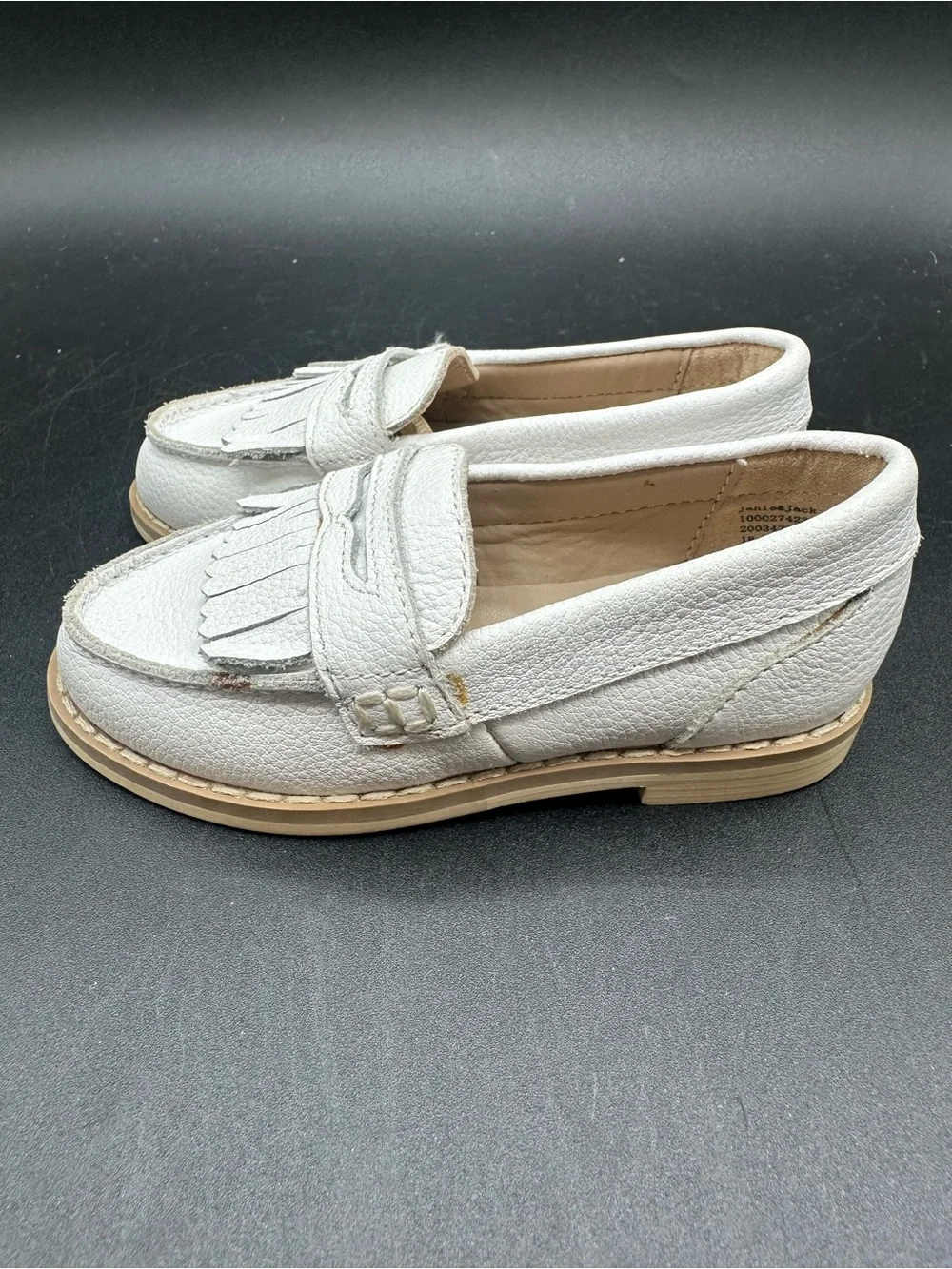 JANIE AND JACK White Leather Fringe Loafer Flats Toddler Size 4